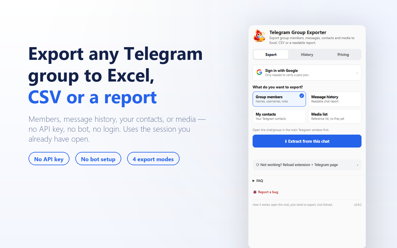 Telegram Group Exporter in action